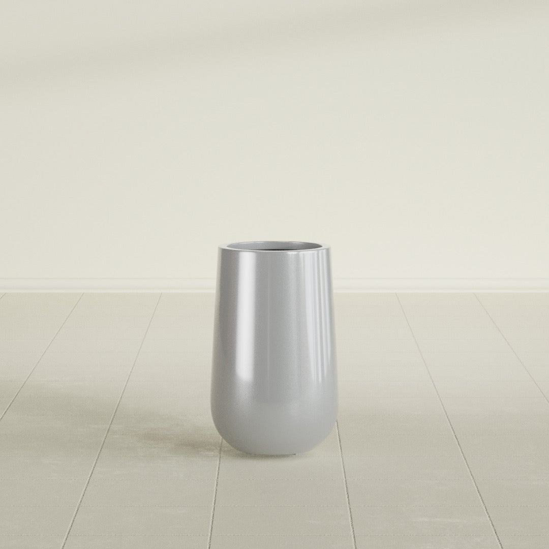 Hayden Urn Planter in Metallic Silver, 18"Diam × 29"H, shown empty
