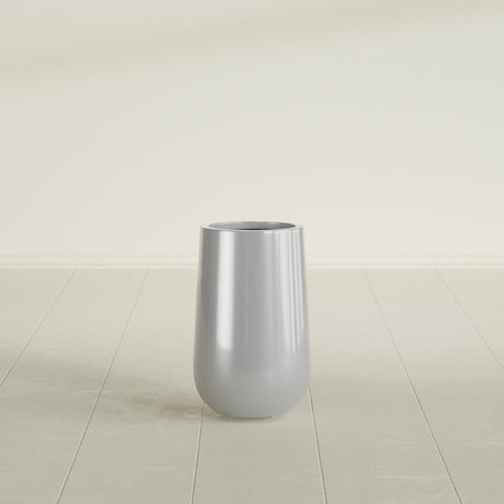 Hayden Urn Planter in Metallic Silver, 18"Diam × 29"H, shown empty