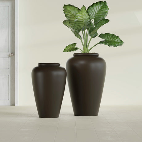 Barà Jar fiberglass planter in Matte Dark Brown, size range, in a sunlit interior