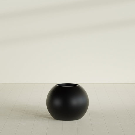 Globe Planter in Matte Black, 24"D × 19"H, shown empty