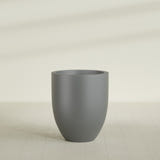 Valencia Tapered Round Planter in Matte Gunmetal, 27"D × 31"H, shown empty