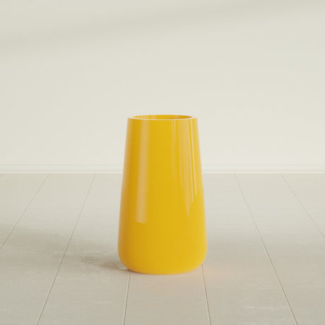 Saigon Tapered Round Planter in Gloss Saffron, 14"D × 30"H, shown empty