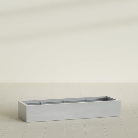 Antwerp Rectangular Planter in Metallic Silver, 72"L × 24"D × 12"H, shown empty