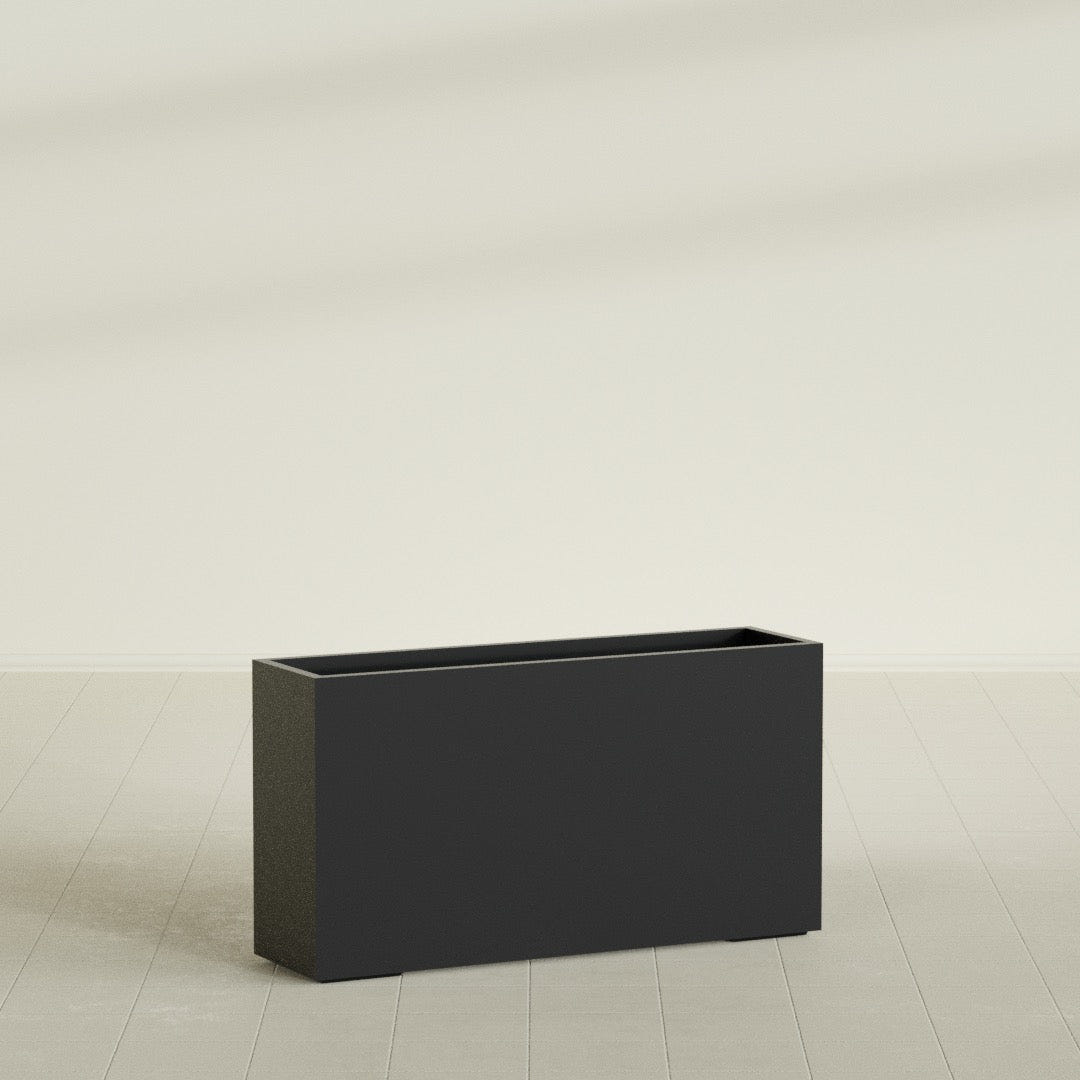 Potsdam Rectangular Planter in Matte Black, 60"L × 16"D × 32"H, shown empty