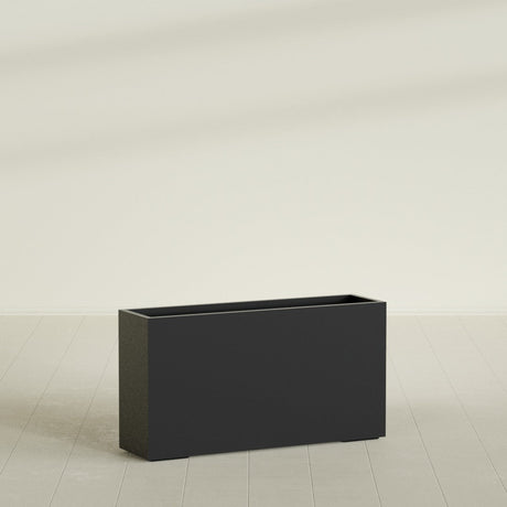 Potsdam Rectangular Planter in Matte Black, 60"L × 16"D × 32"H, shown empty