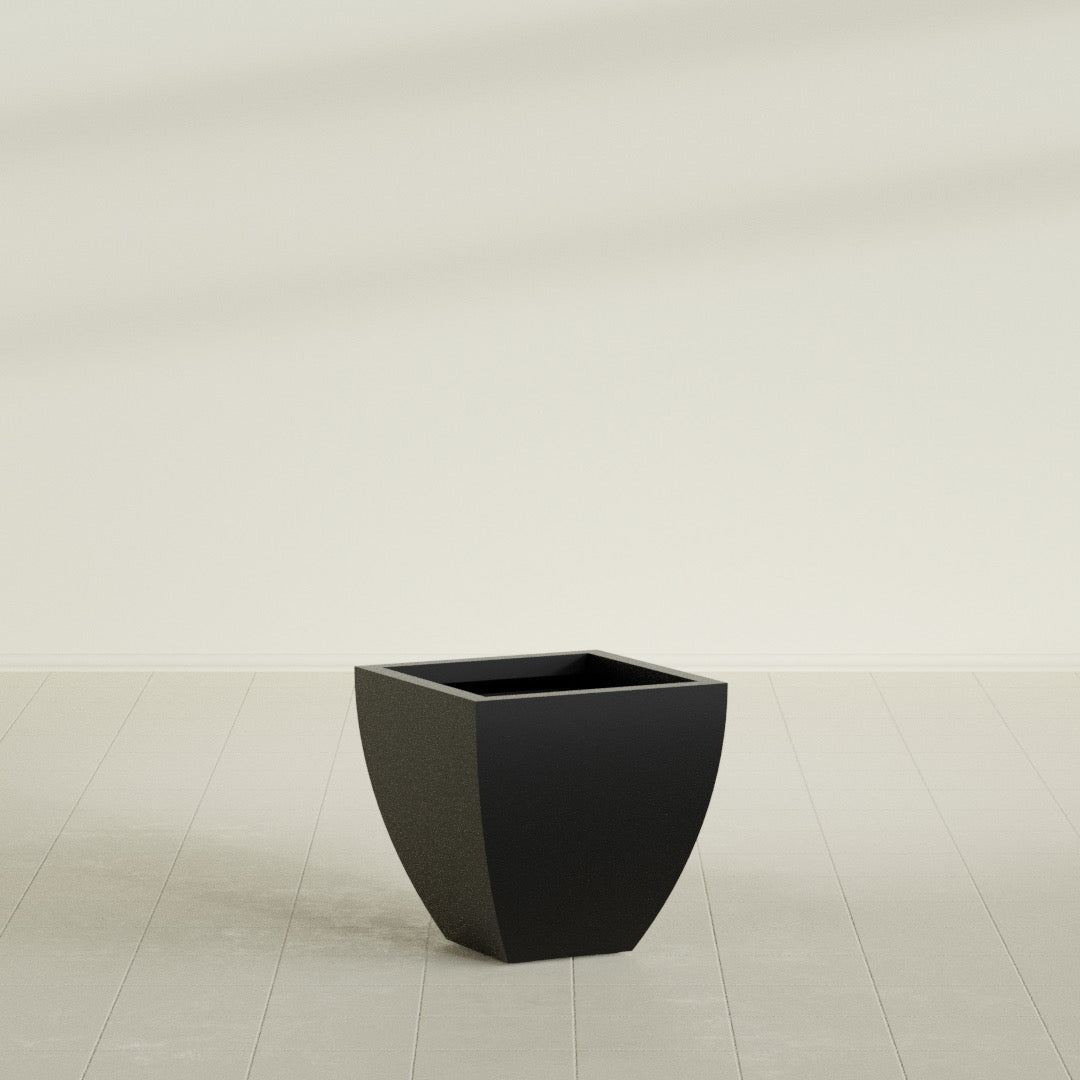 Lima Tapered Square Planter in Matte Black, 20", shown empty