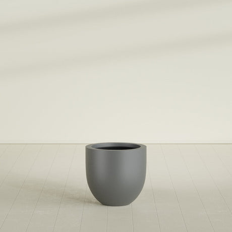 Alzira Bowl Planter in Matte Gunmetal, 23"D × 22"H, shown empty
