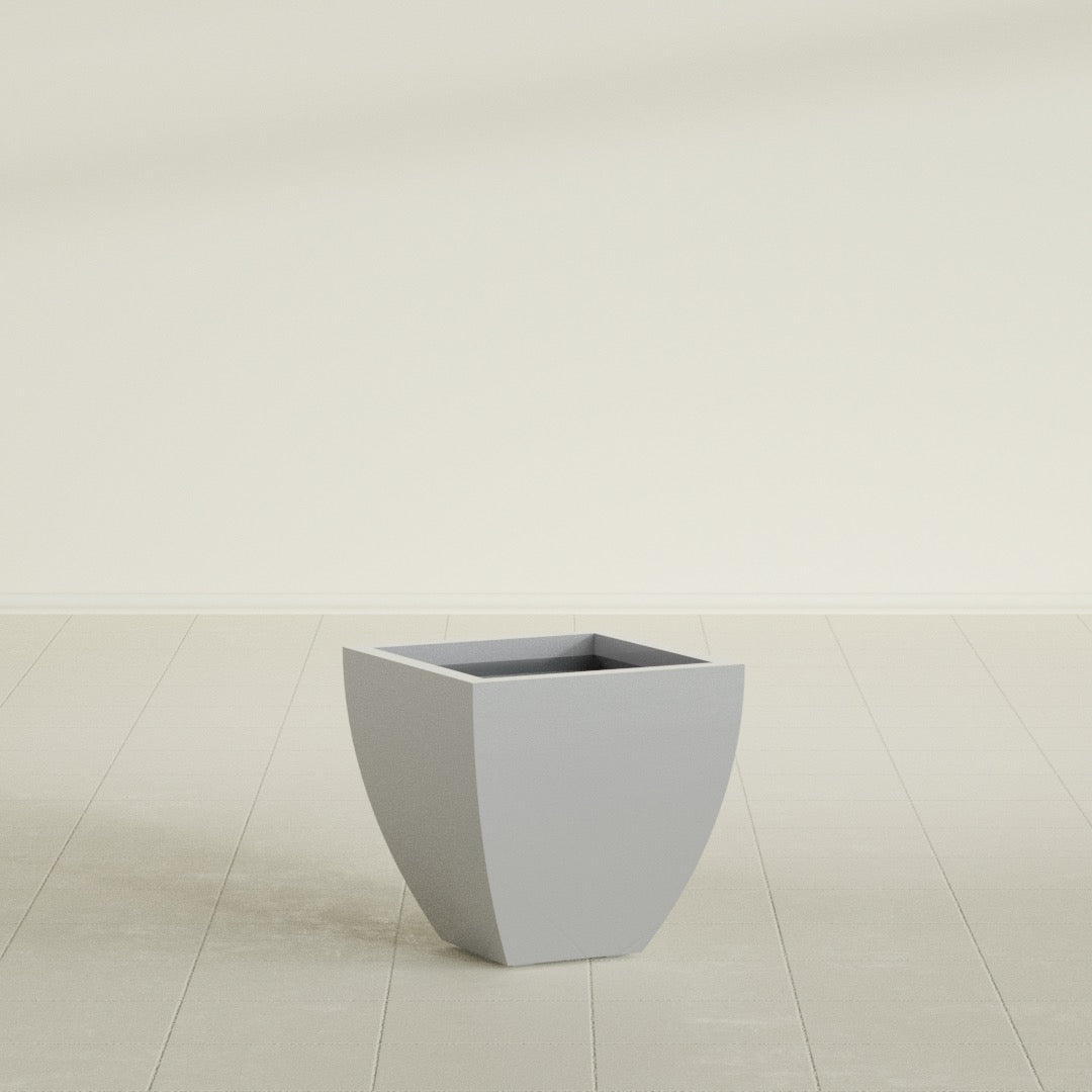 Lima Tapered Square Planter in Metallic Silver, 16", shown empty