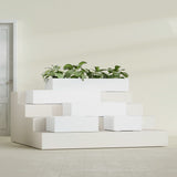 Antwerp Rectangular fiberglass planter in Matte Bright White, size range, in a sunlit interior