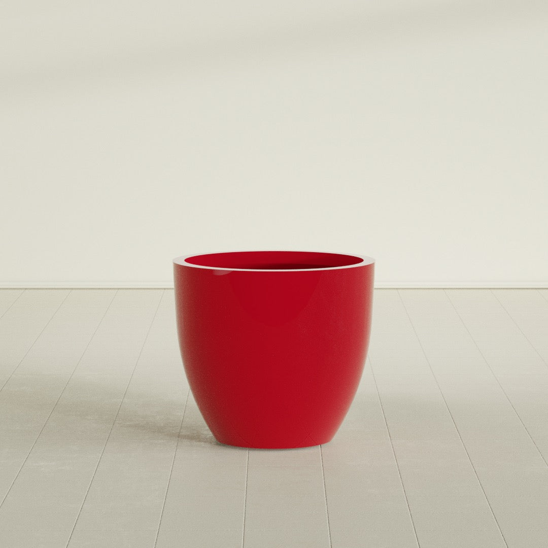 Wannsee Round Planter in Gloss Red, 33"D × 29"H, shown empty
