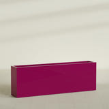 Hollywood Narrow Rectangular Planter in Gloss Eggplant, 72"L × 12"D × 24"H, shown empty