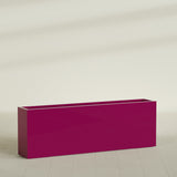 Hollywood Narrow Rectangular Planter in Gloss Eggplant, 72"L × 12"D × 24"H, shown empty