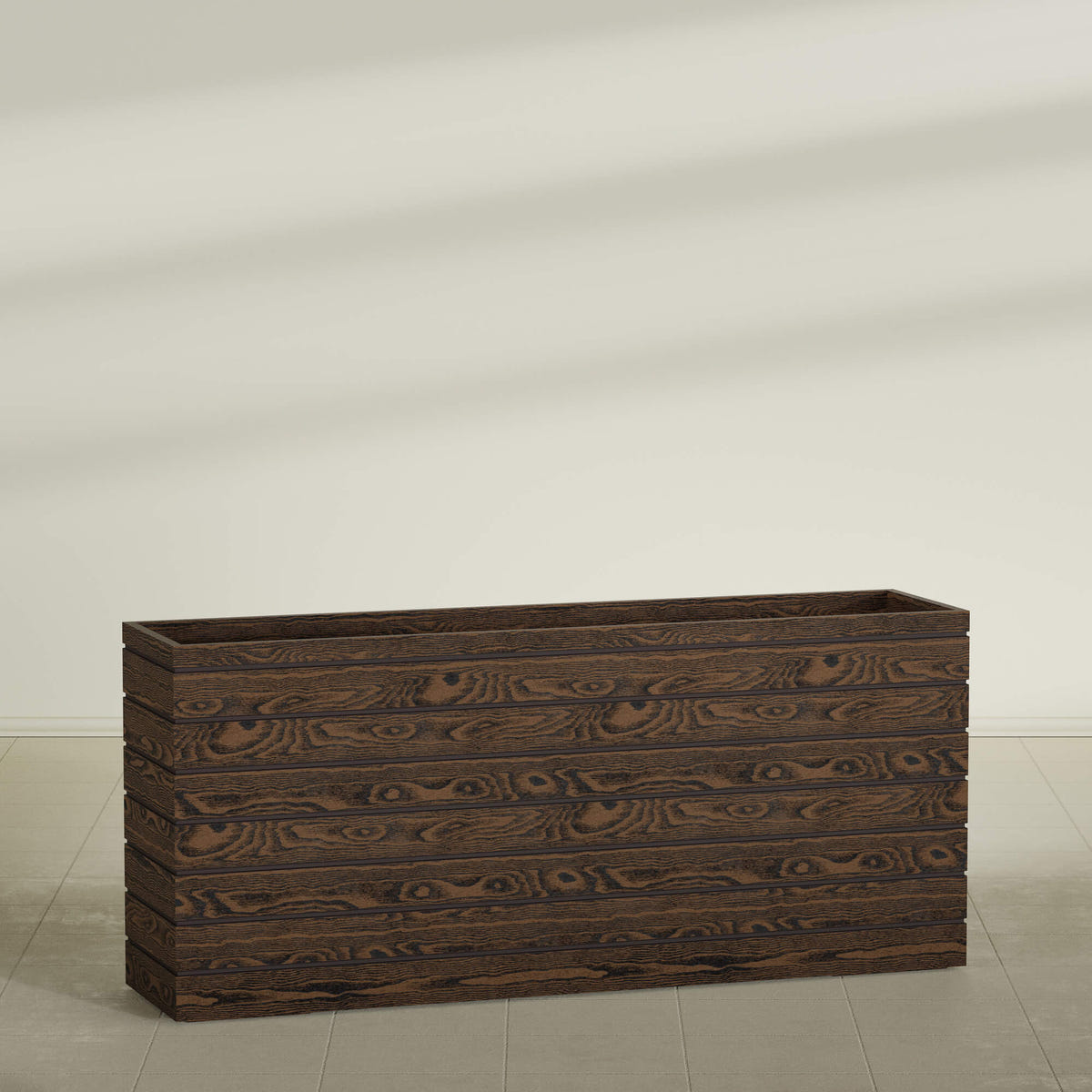 Sedona tall rectangular fiberglass planter, 72"L × 17"D × 32"H