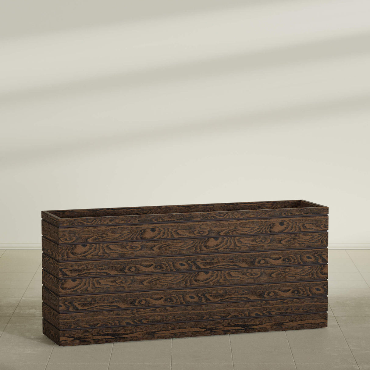 Sedona tall rectangular fiberglass planter, 72"L × 17"D × 32"H