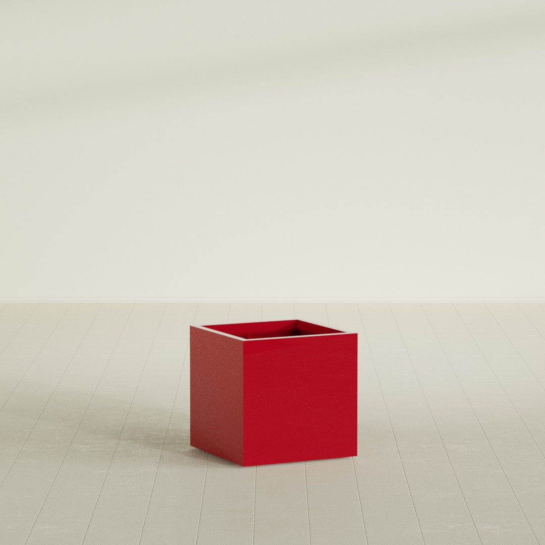 Montroy Cube Planter in Gloss Red, 24", shown empty