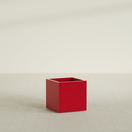 Montroy Cube Planter in Gloss Red, 24", shown empty
