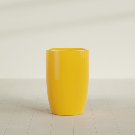Lisbon tall round tapered fiberglass planter in Gloss Saffron, 24 in diameter, 36 in high, shown empty