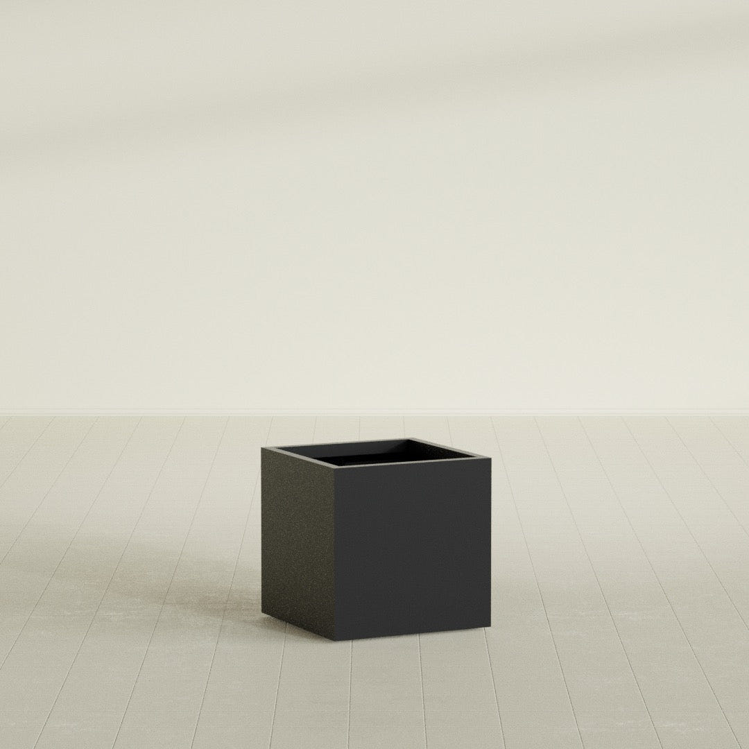 Montroy Cube Planter in Matte Black, 24", shown empty