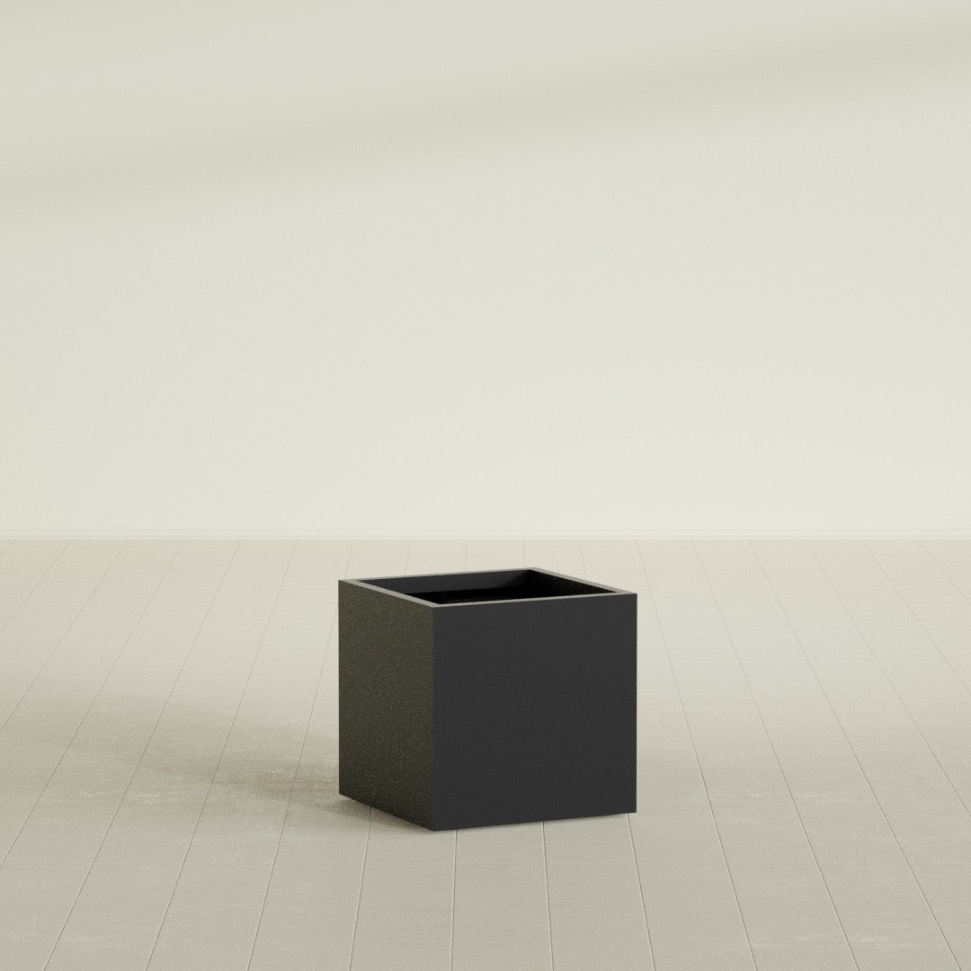 Montroy Cube Planter in Matte Black, 24", shown empty