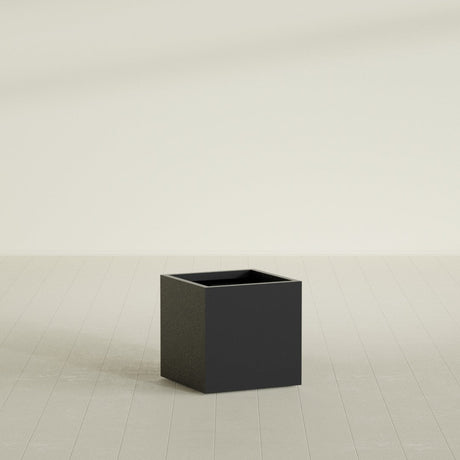 Montroy Cube Planter in Matte Black, 24", shown empty