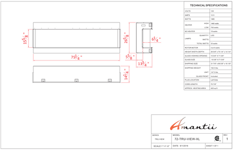 Amantii Tru View Deep Smart Electric - 72” Indoor / Outdoor WiFi Enabled 3 Sided Fireplace 72-TRU-VIEW-XL - Serene Yards