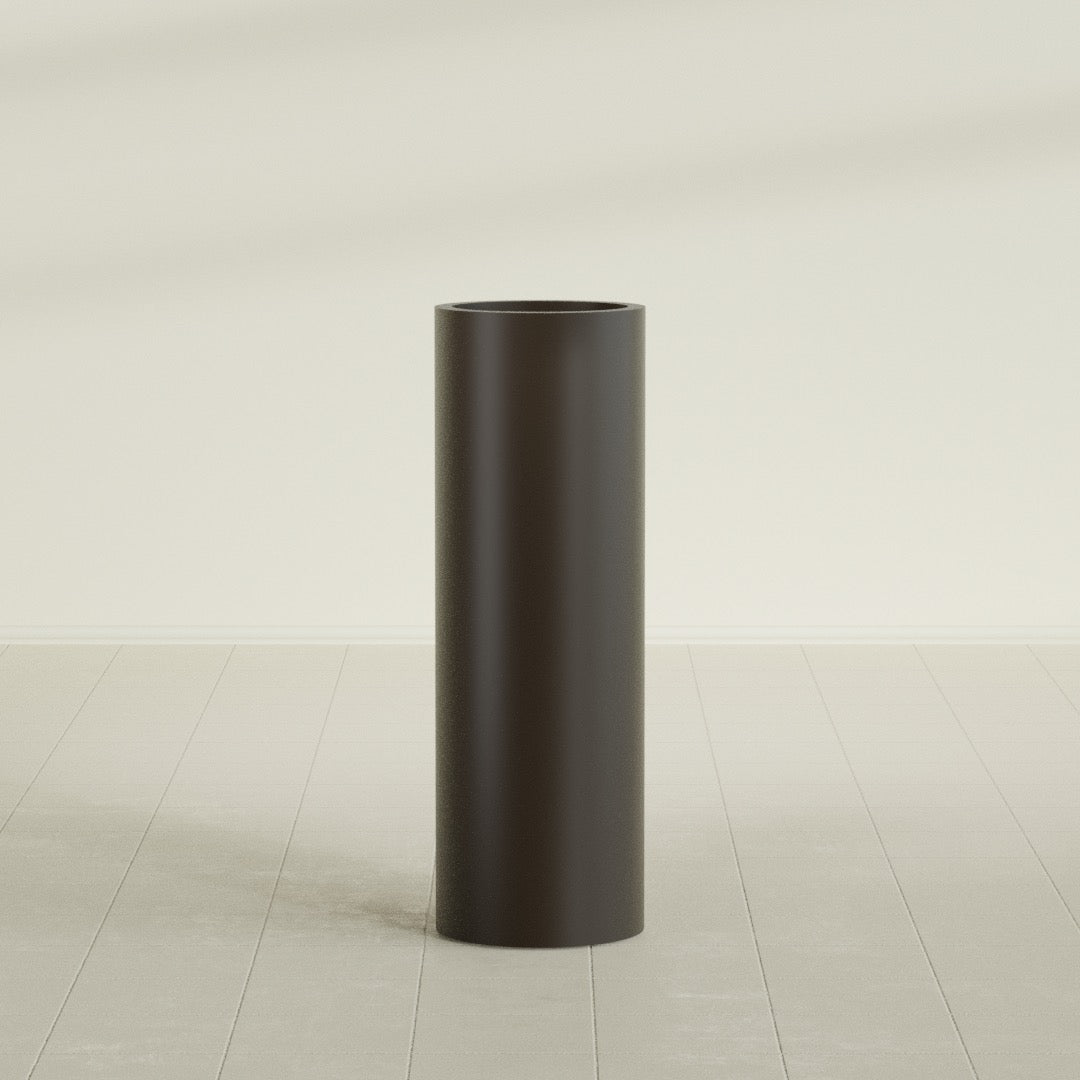 Corry Cylinder Planter in Matte Dark Brown, 12"D × 36"H, shown empty