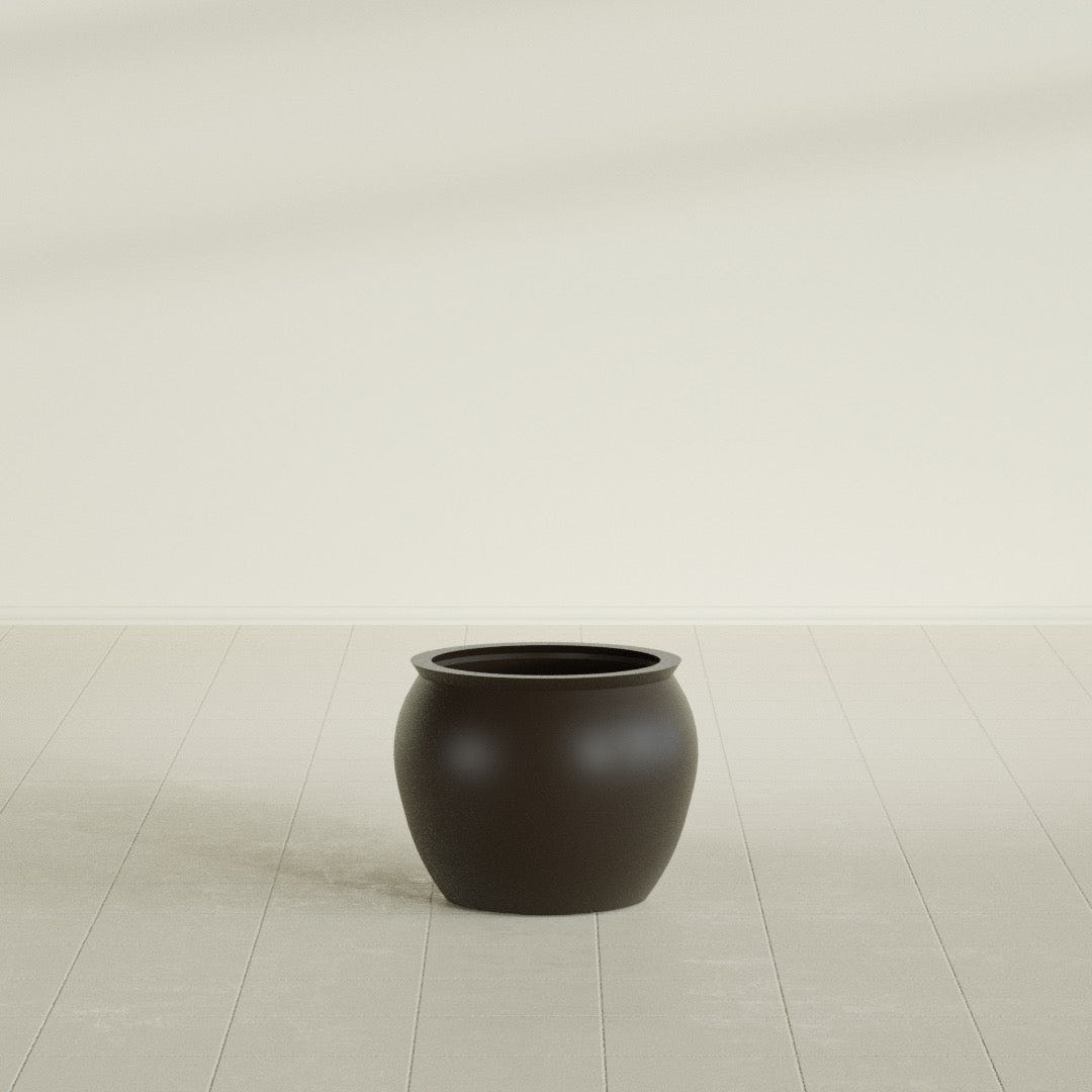 Shanghai Fishbowl Planter in Matte Dark Brown, 16", shown empty