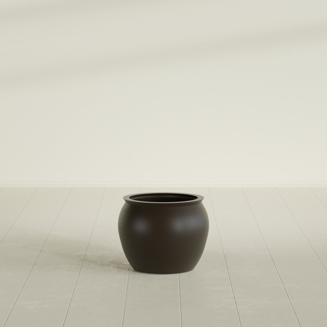 Shanghai Fishbowl Planter in Matte Dark Brown, 16", shown empty