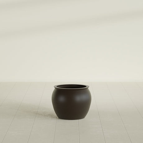 Shanghai Fishbowl Planter in Matte Dark Brown, 16", shown empty