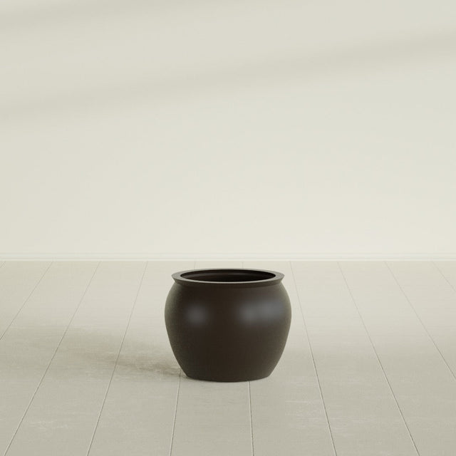 Shanghai Fishbowl Planter in Matte Dark Brown, 16", shown empty