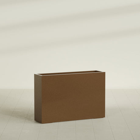 Delray Rectangular Planter in Metallic Bronze, 48"L × 12"D × 32"H, shown empty