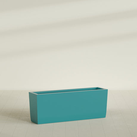 Panama Tapered Rectangular Planter in Satin Seafoam Green, 48"L × 12"D × 18"H, shown empty