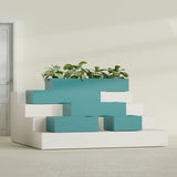 Antwerp Rectangular fiberglass planter in Satin Seafoam Green, size range, in a sunlit interior
