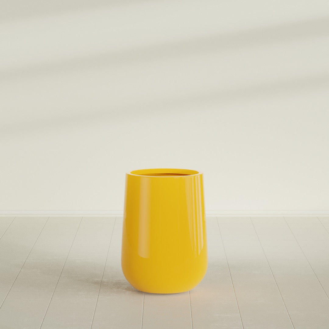 Hayden Urn Planter in Gloss Saffron, 15"Diam × 23"H, shown empty
