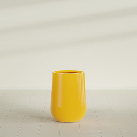 Hayden Urn Planter in Gloss Saffron, 15"Diam × 23"H, shown empty