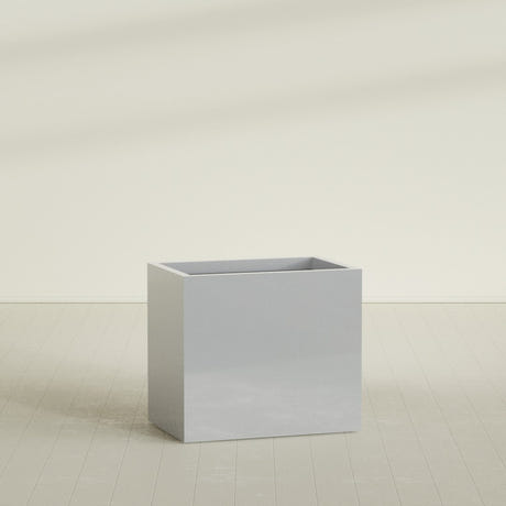 Brisbane Rectangular Planter in Metallic Silver, 36"L × 24"D × 32"H, shown empty