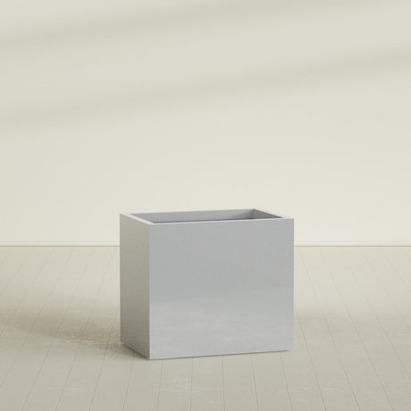 Brisbane Rectangular Planter in Metallic Silver, 36"L × 24"D × 32"H, shown empty