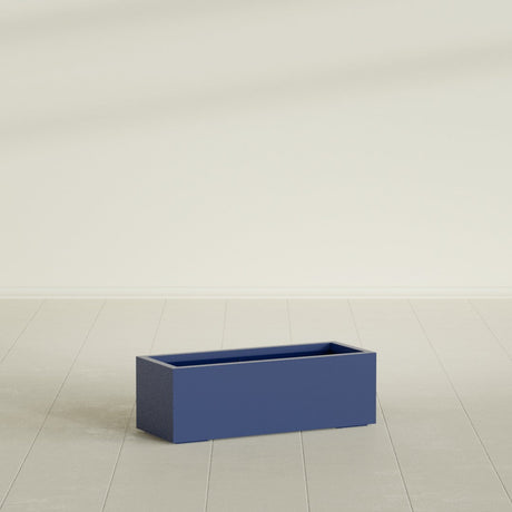 Cuba Low Rectangular Planter in Matte Cobalt Blue, 36"L × 14"D × 12"H, shown empty