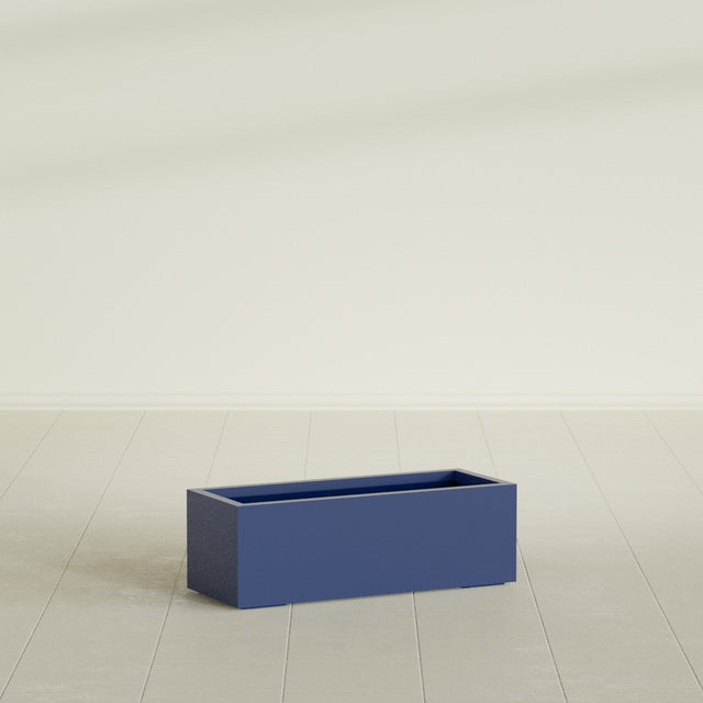 Cuba Low Rectangular Planter in Matte Cobalt Blue, 36"L × 14"D × 12"H, shown empty