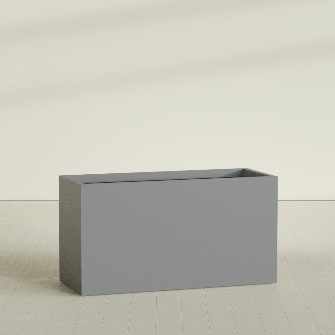 Brisbane Rectangular Planter in Matte Gunmetal, 60"L × 24"D × 32"H, shown empty