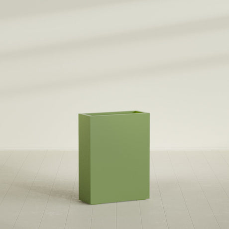 Amesbury Narrow Rectangular Planter in Satin Green, 24"L × 10"D × 32"H, shown empty