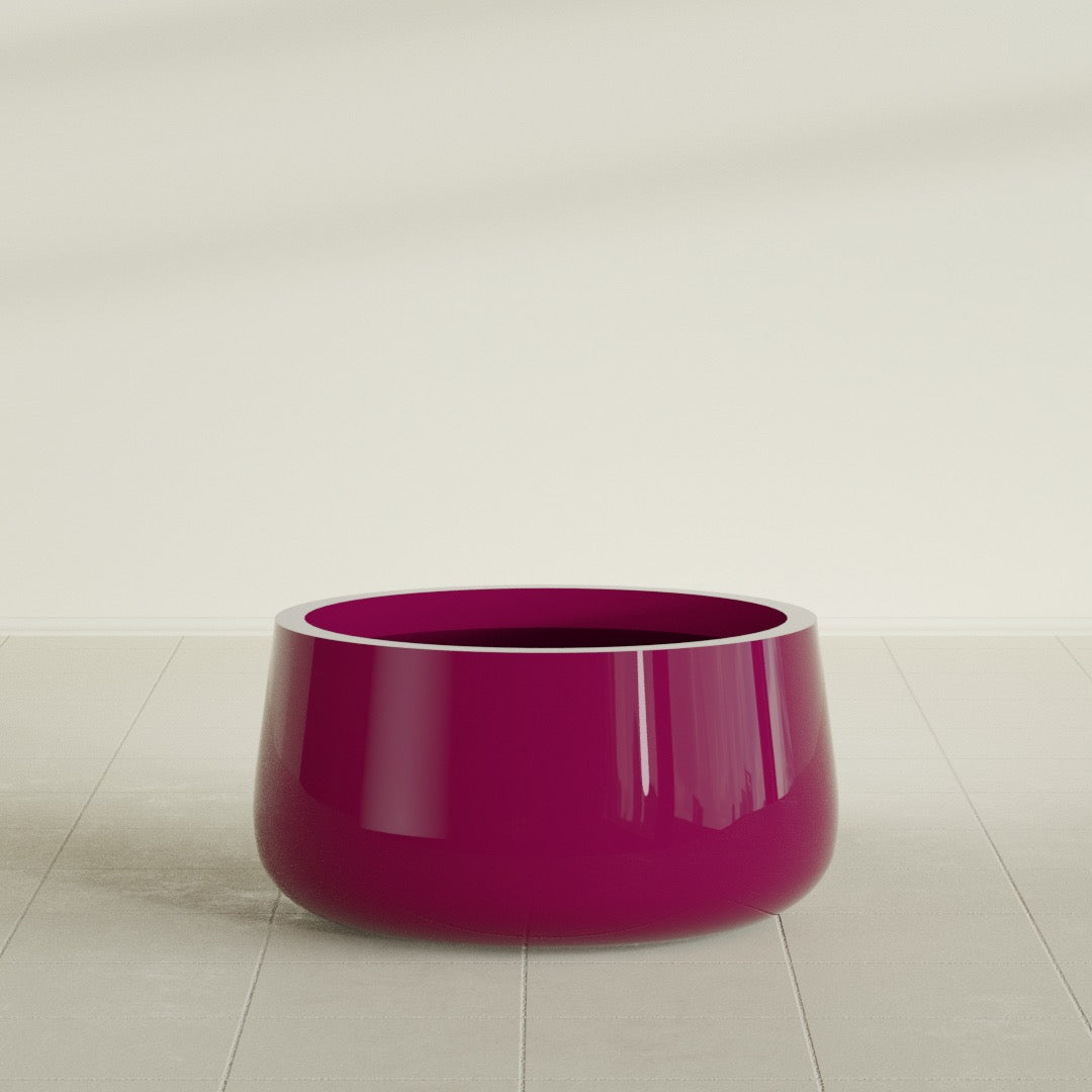 Short Hayden Bowl Planter in Gloss Eggplant, 20"D × 10"H, shown empty