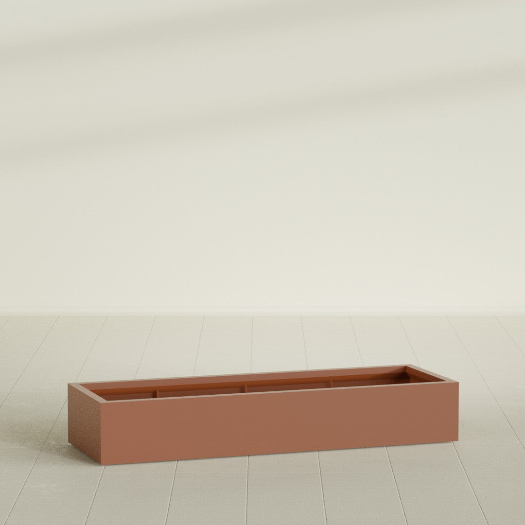 Antwerp Rectangular Planter in Matte Terra Cotta, 72"L × 24"D × 12"H, shown empty