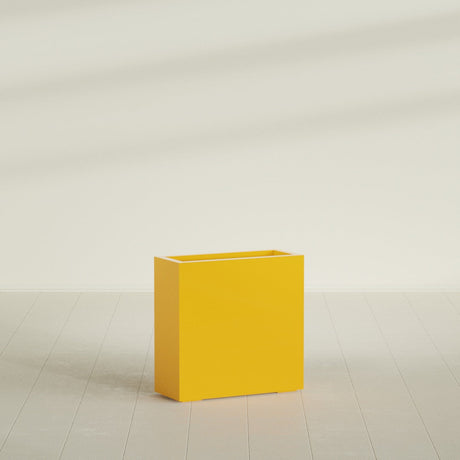 Milano Narrow Rectangular Planter in Gloss Saffron, 24"L × 10"D × 24"H, shown empty