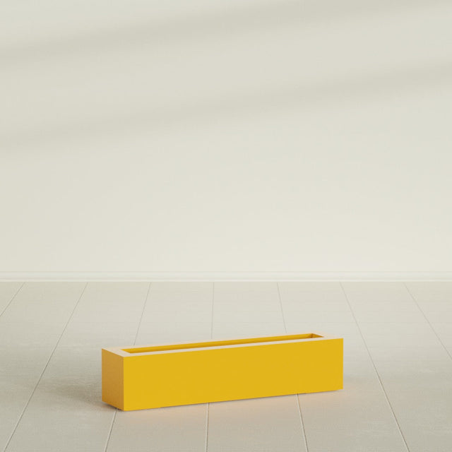 Salon Box Planter in Gloss Saffron, 36" Long, shown empty