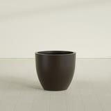 Wannsee Round Planter in Matte Dark Brown, 33"D × 29"H, shown empty