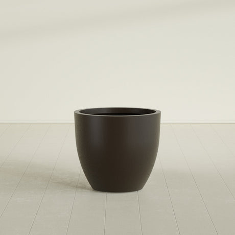 Wannsee Round Planter in Matte Dark Brown, 33"D × 29"H, shown empty