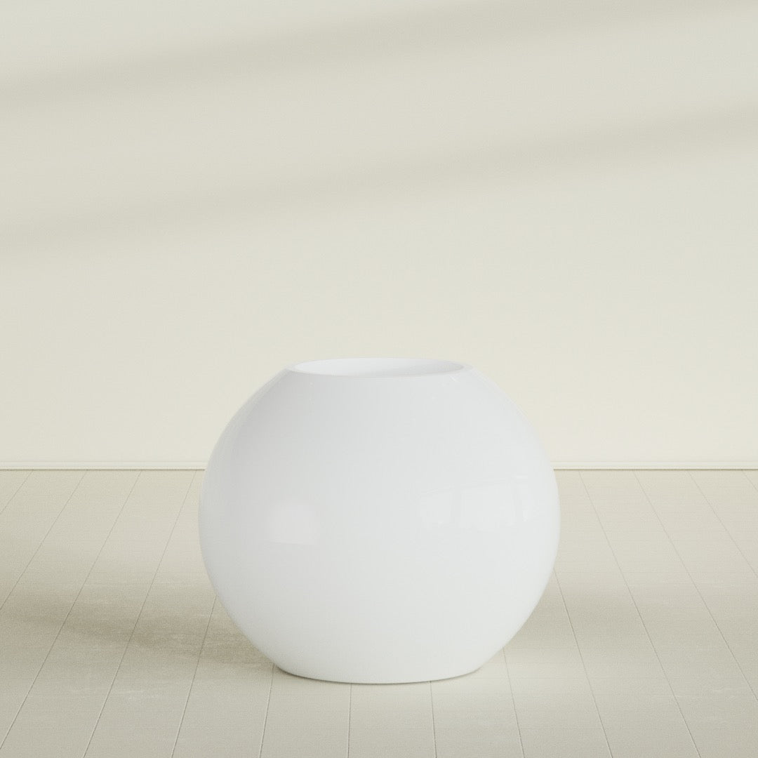 Globe Planter in Matte Bright White, 36"D × 30"H, shown empty