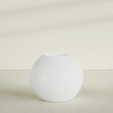 Globe Planter in Matte Bright White, 36"D × 30"H, shown empty