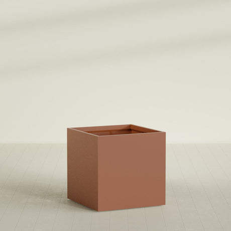 Montroy Cube Planter in Matte Terra Cotta, 40", shown empty